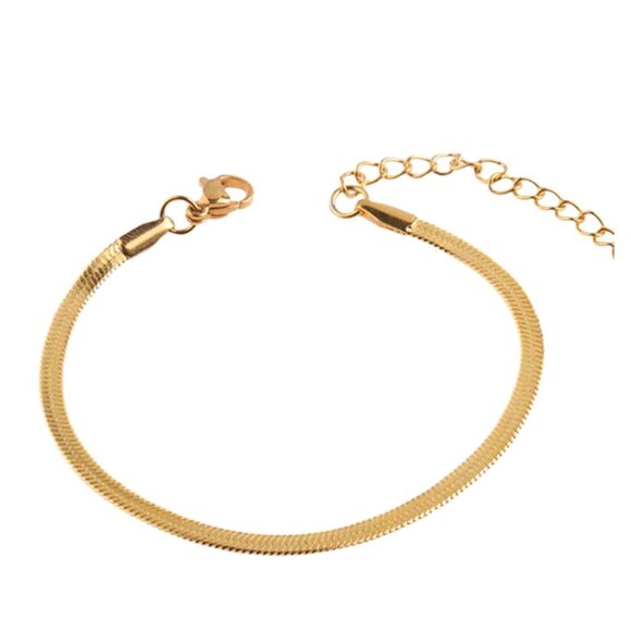 Gold Plated Snake Chain Herringbone Bracelet With Lobster Clasp New in a Box - Picture 1 of 15